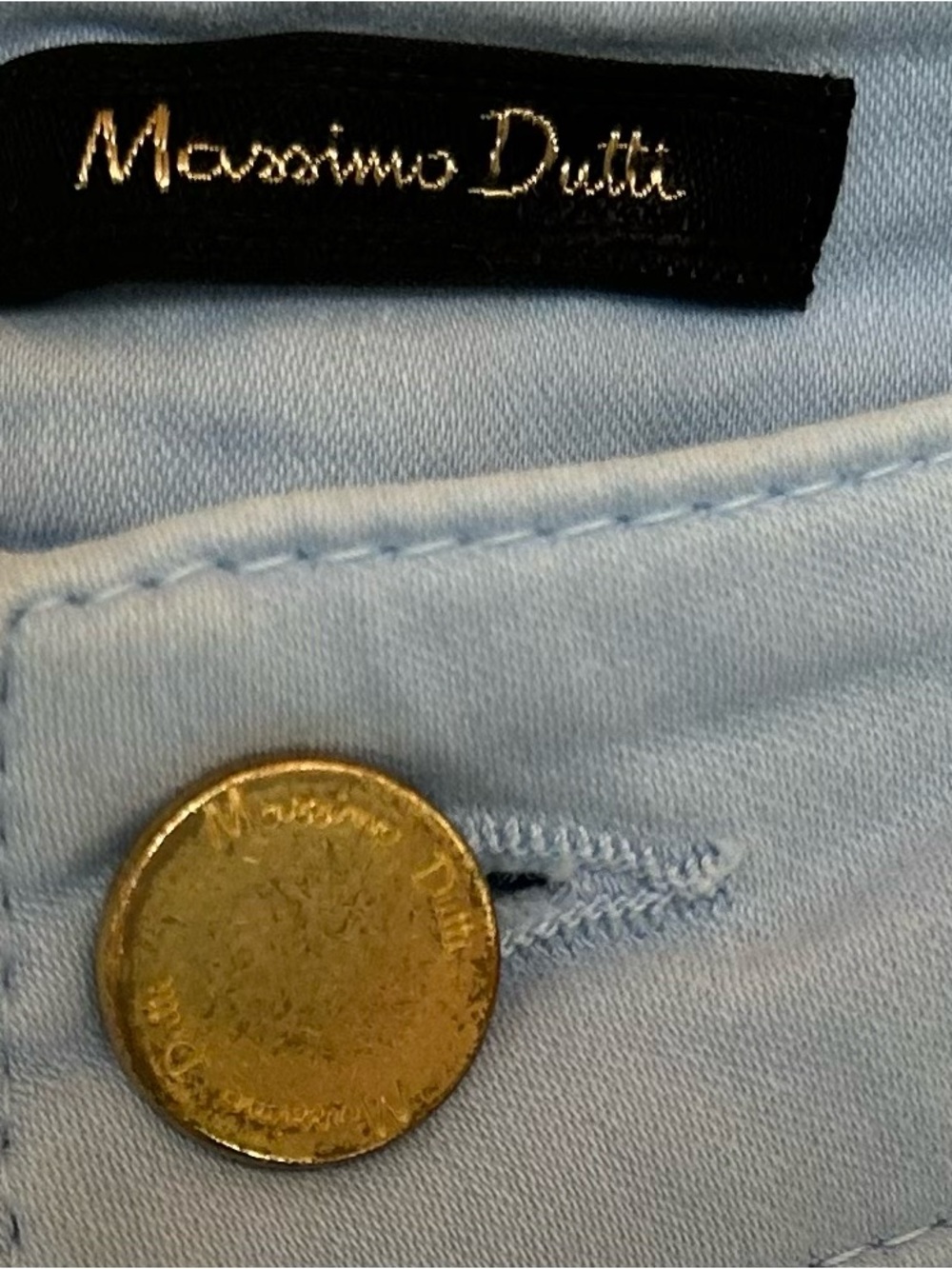 Massimo Dutti Light Blue Slim Pants with Gold Button Size 6 - Picture 3 of 6